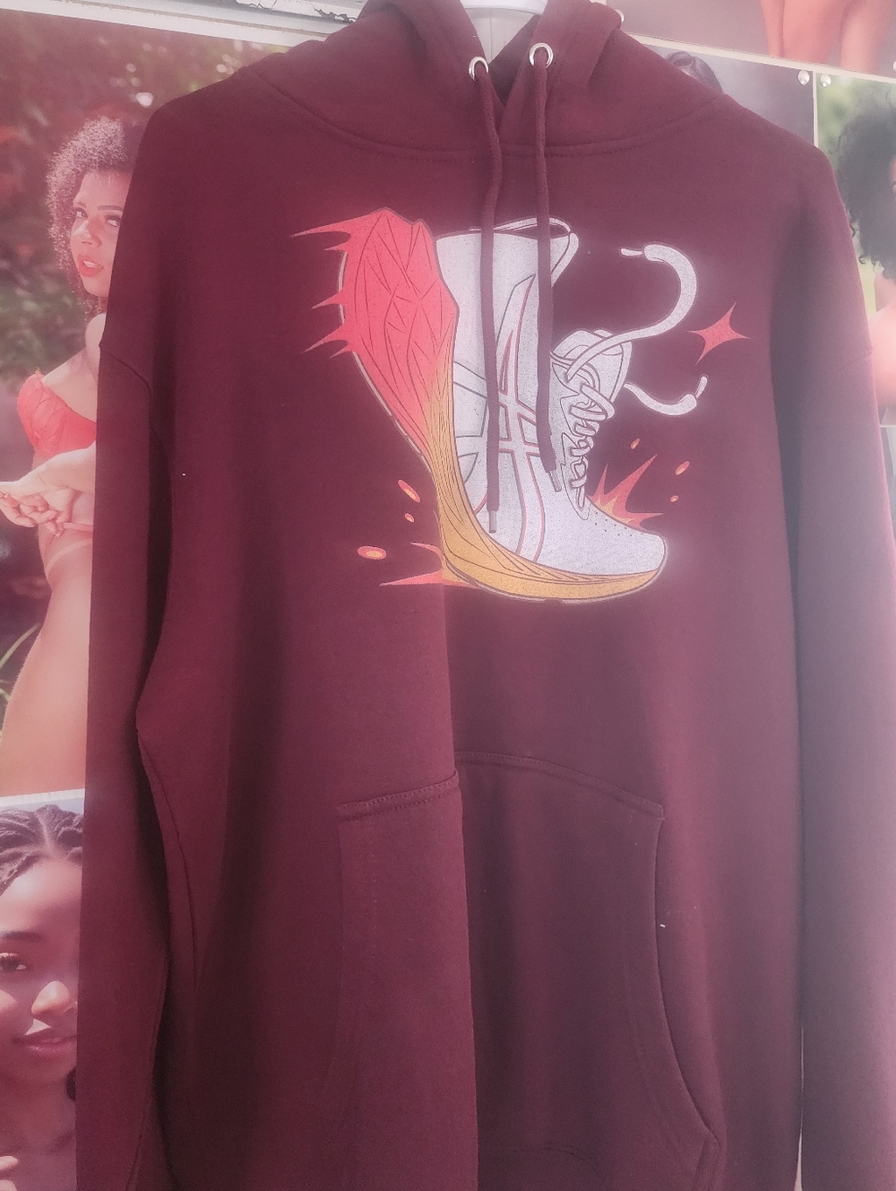 Asics Maroon Crewneck Hoodie with Sneaker Graphic